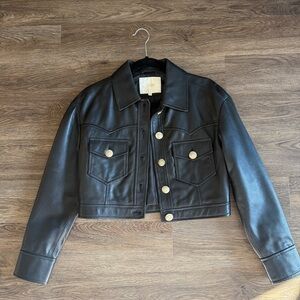 Maje Black Cropped Leather Jacket